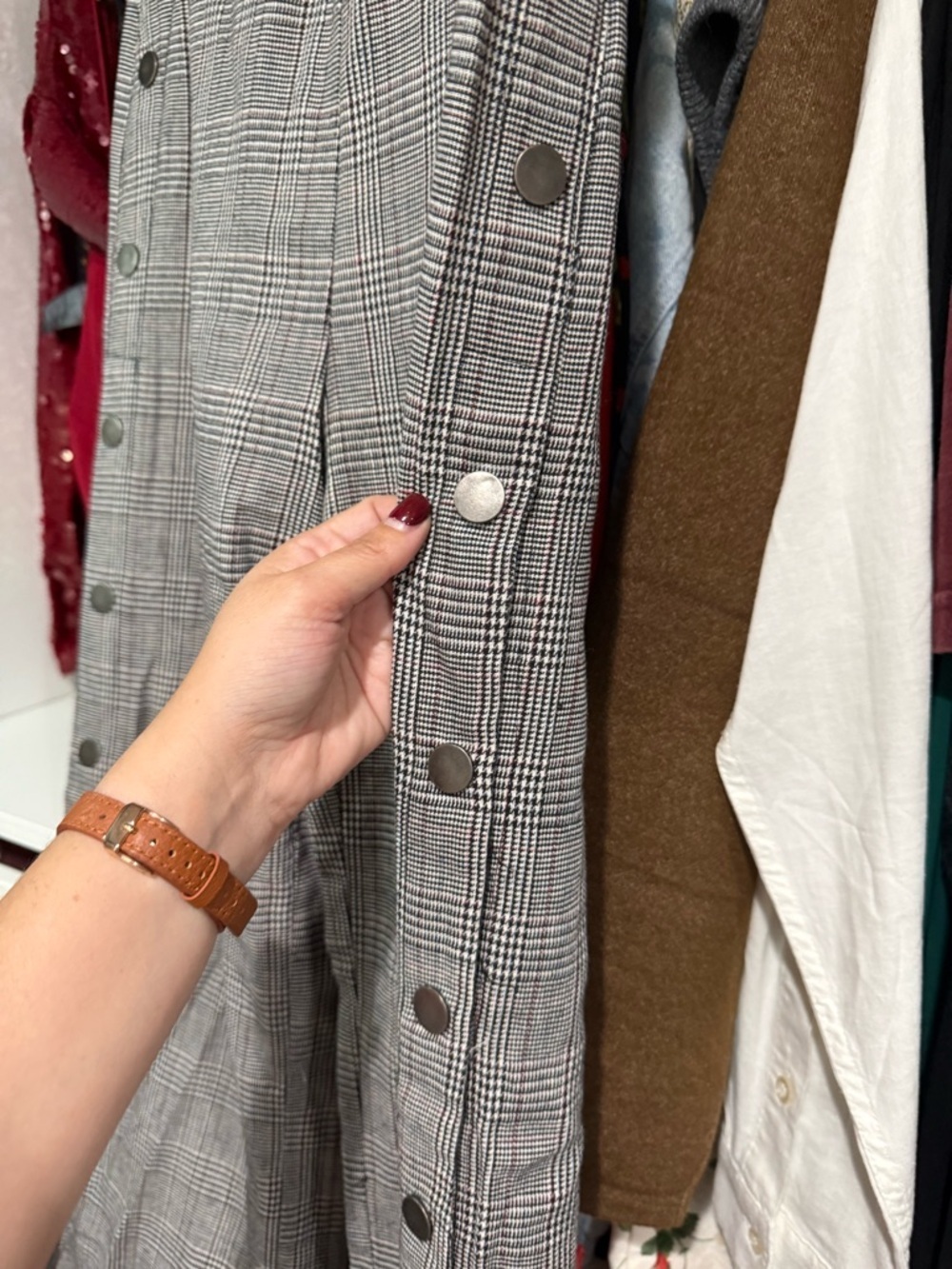 Lush Gray Plaid Straight-Leg Button-Trim Pants - Picture 5 of 6
